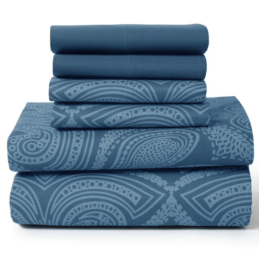 6 Piece Microfiber Bed Sheets with Flat Sheet, Deep Pocket Fitted Sheet