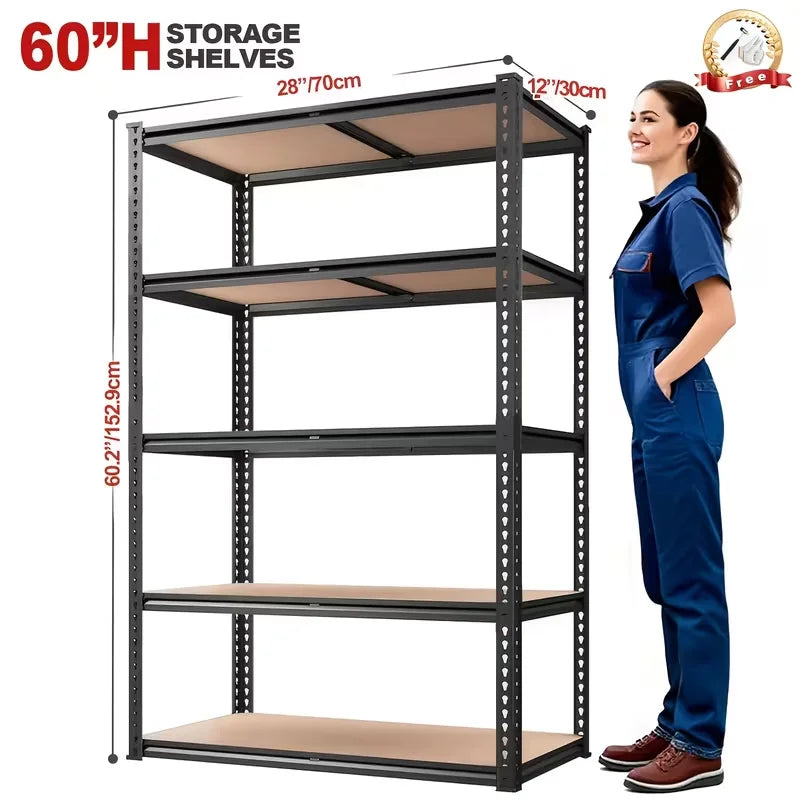 60/72 Inch Heavy-duty Metal Storage Rack, With A Load-bearing Capacity Of 2000 Pounds Per Layer, Adjustable Height Shelves