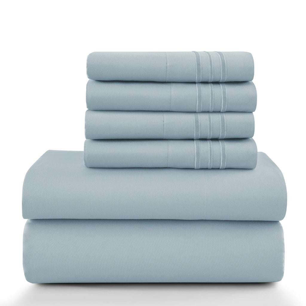 6 Piece Ultra-Soft Microfiber Bed Sheets with Flat Sheet, 16 Inches Deep Pocket Fitted Sheet