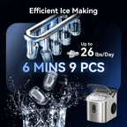 Portable Countertop Ice Maker with Handle, 26 lbs/24H, 9 Cubes in 6 Mins, Auto-Cleaning