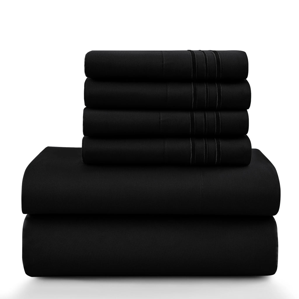 6 Piece Ultra-Soft Microfiber Bed Sheets with Flat Sheet, 16 Inches Deep Pocket Fitted Sheet