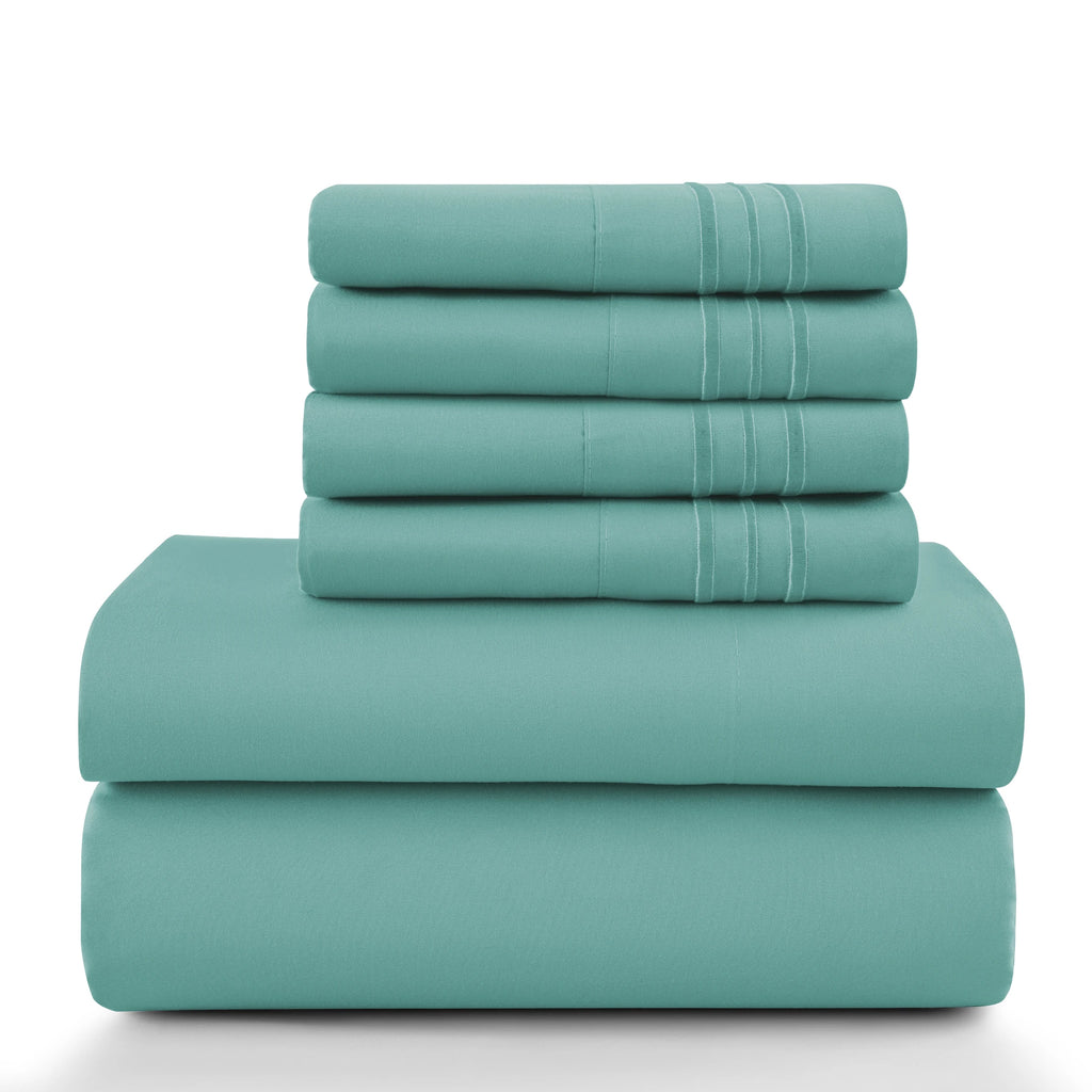 6 Piece Ultra-Soft Microfiber Bed Sheets with Flat Sheet, 16 Inches Deep Pocket Fitted Sheet