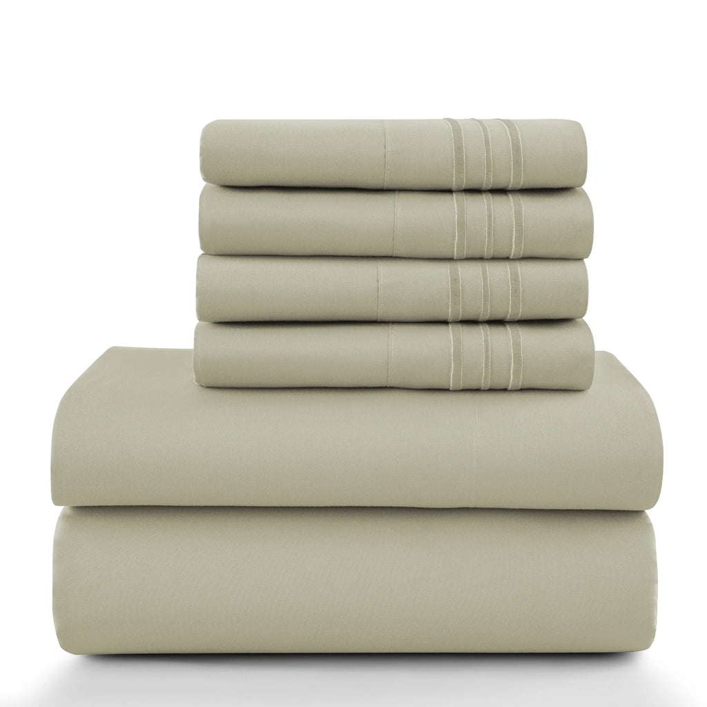 6 Piece Ultra-Soft Microfiber Bed Sheets with Flat Sheet, 16 Inches Deep Pocket Fitted Sheet