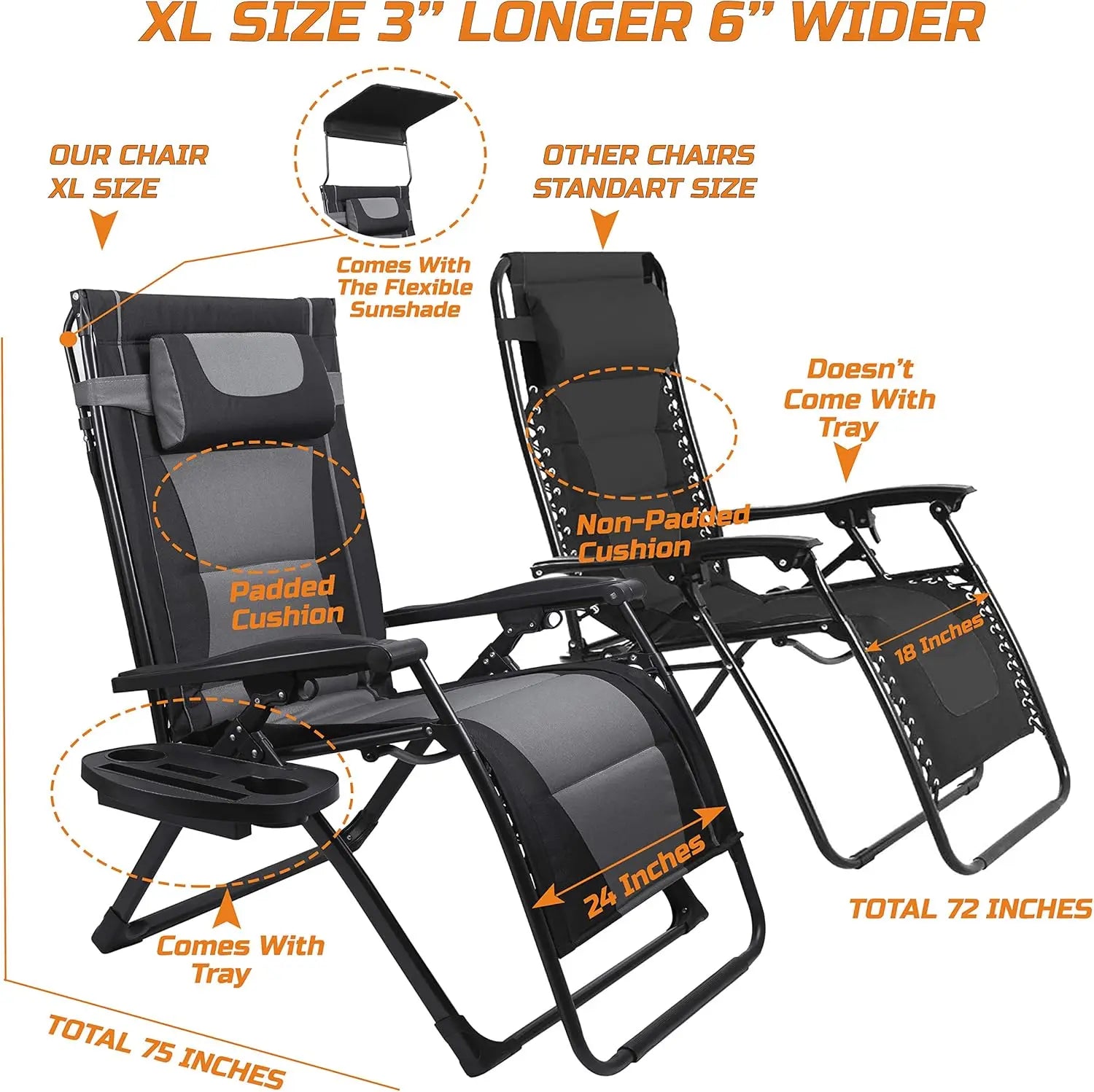 Zero Gravity Extra Wide Reclining Padded Seats with Sunshade