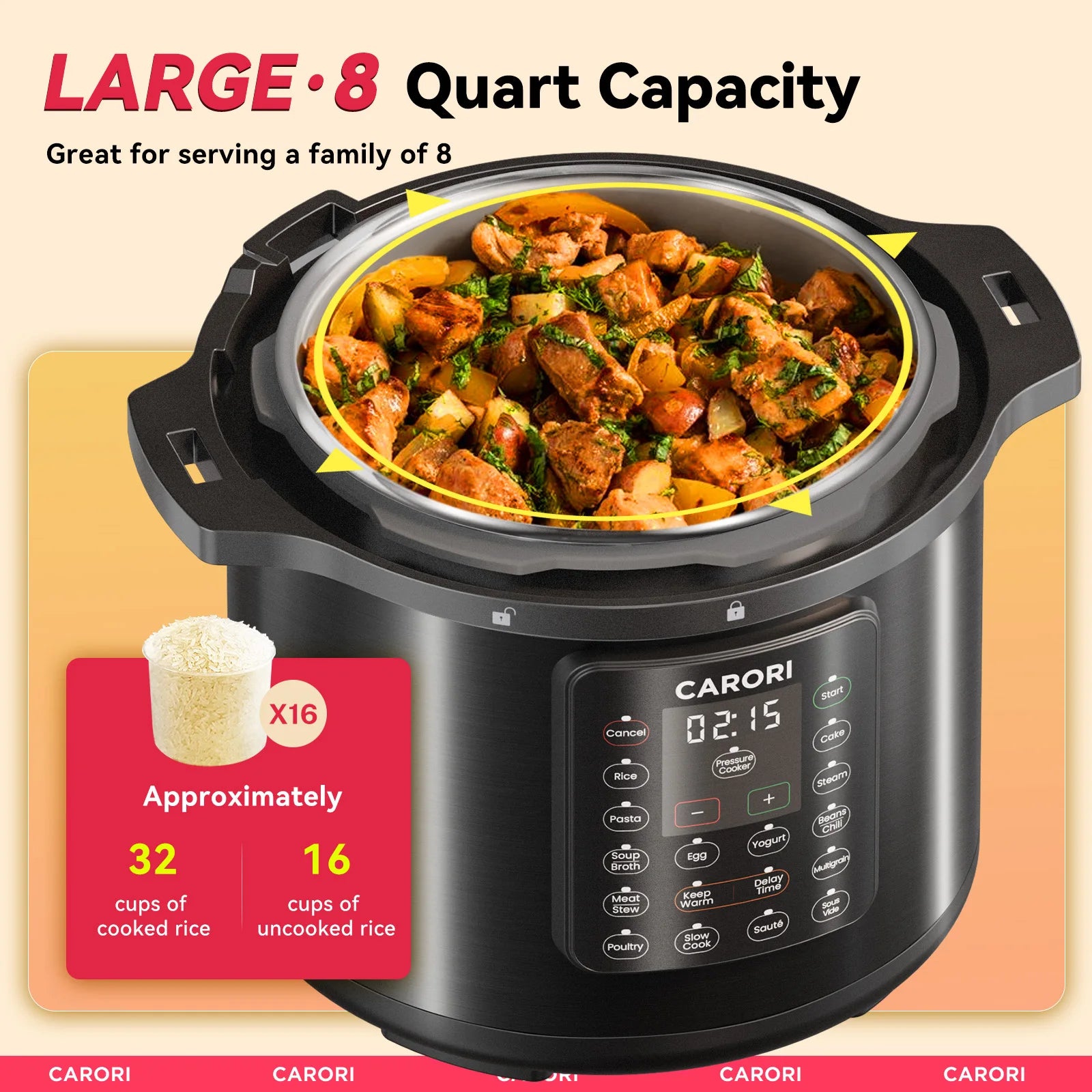 1200W 12-in-1 8Qt, Stainless Steel Pressure Cooker
