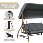 3-Seat Patio Swing with Adjustable Canopy, Backrest , Converting Bed, Thickened Removable Cushions, Up to 750LBS