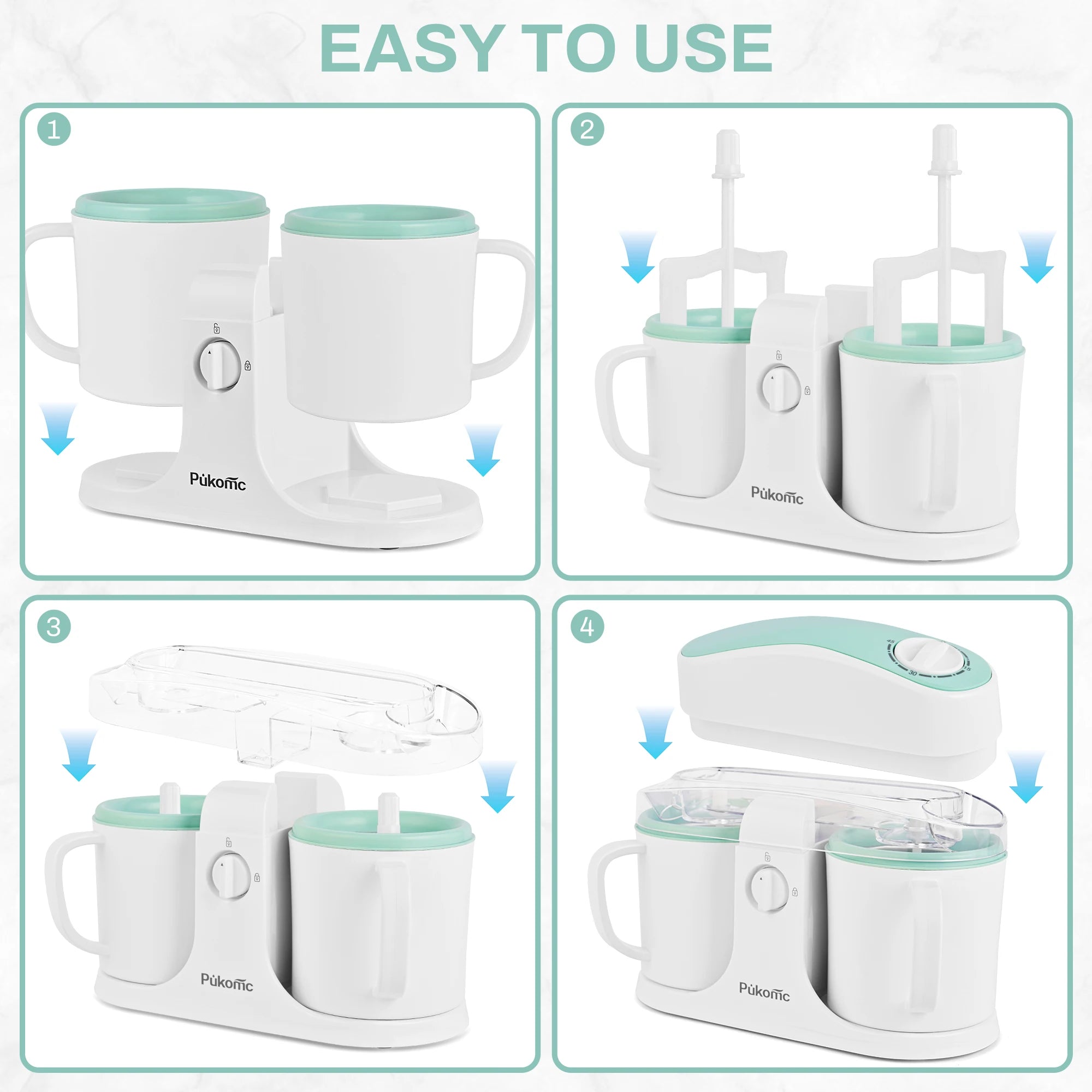Automatic Ice Cream Maker with Built-in Compressor, Dual 500ml Cups with Timer, 120V US