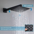 Embedded Wall Shower System Matte Black Square Rainfall Shower Set Concealed Bathroom Shower Faucet With Handheld Sprayer Rough In Valve