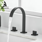 Deck Mounted Square Bathroom Sink Faucets 3 Hole Double Handle Hot And Cold Water Tap