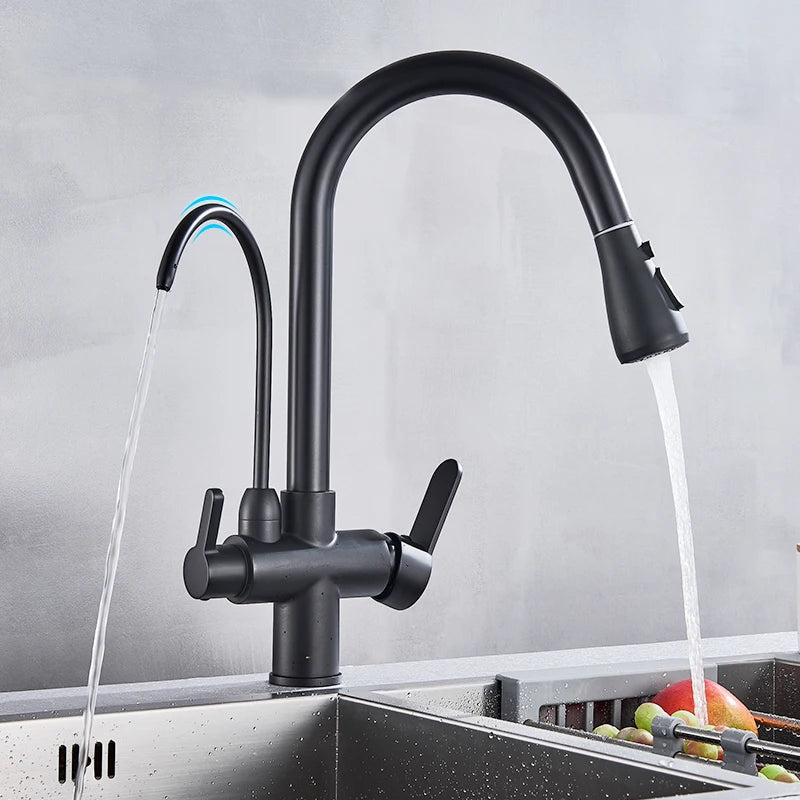 Purification Kitchen Faucets Black Pull Out Kitchen Water Filter