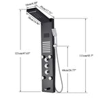 Black/Brushed Stainless Steel 5-function Waterfall Rain Shower Panel with Massage System Tub Spout and Handshower Shower Column