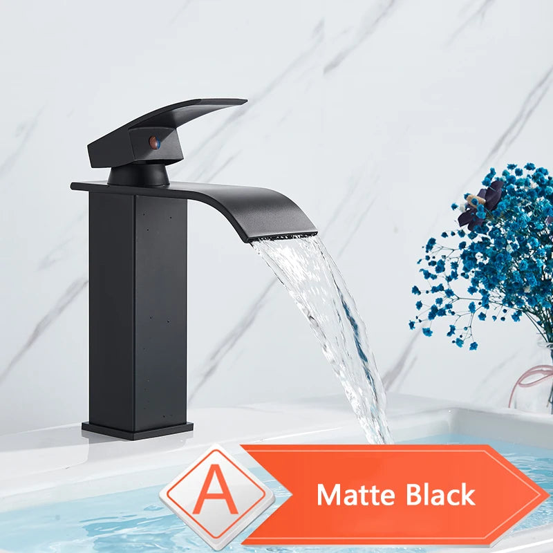 Deck Mounted Bathroom Basin Faucet Waterfall Vanity Sink Hot and Cold Water Mixer