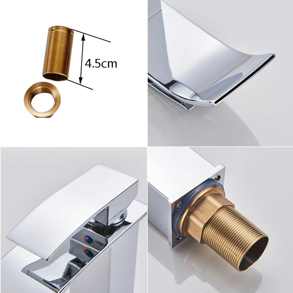 Deck Mounted Bathroom Basin Faucet Waterfall Vanity Sink Hot and Cold Water Mixer