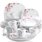 60-Piece White Ceramic Pink Floral Porcelain Plate Set