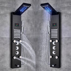 Black/Brushed Stainless Steel 5-function Waterfall Rain Shower Panel with Massage System Tub Spout and Handshower Shower Column