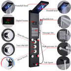 Black/Brushed Stainless Steel 5-function Waterfall Rain Shower Panel with Massage System Tub Spout and Handshower Shower Column
