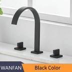 Deck Mounted Square Bathroom Sink Faucets 3 Hole Double Handle Hot And Cold Water Tap
