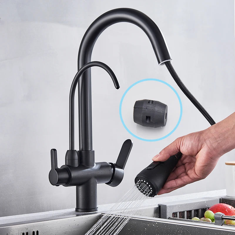 Purification Kitchen Faucets Black Pull Out Kitchen Water Filter