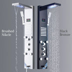 Black/Brushed Stainless Steel 5-function Waterfall Rain Shower Panel with Massage System Tub Spout and Handshower Shower Column