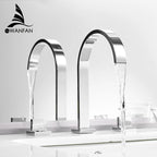 Deck Mounted Square Bathroom Sink Faucets 3 Hole Double Handle Hot And Cold Water Tap