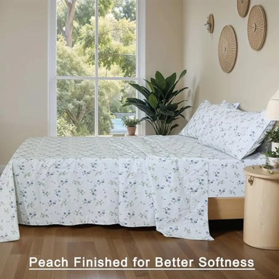 100% Cotton Organic Percale Sheets Size Crisp Cooling Bed Sheets for Hot Sleepers, Deep Pocket 15", Soft Peach Finish