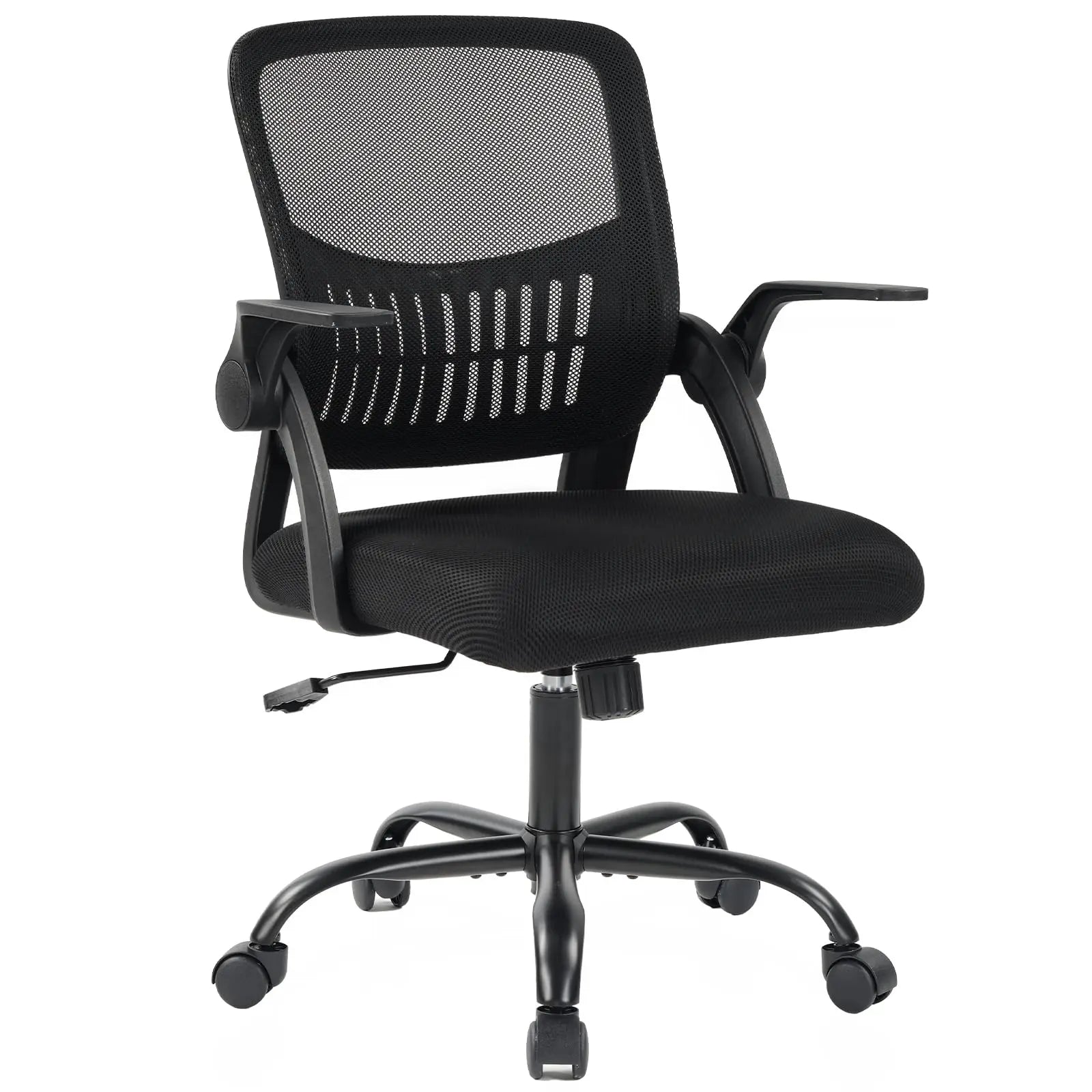 Ergonomic Mid Back Desk with Lumbar Support 360° Swivel Height Adjustable with Flip-up Armrest