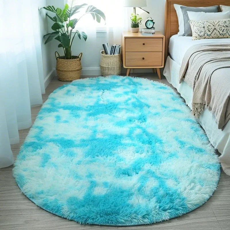 Fluffy Oval Plush Carpet Extra Soft For Living Room Sofa Area Bedroom Non-Slip