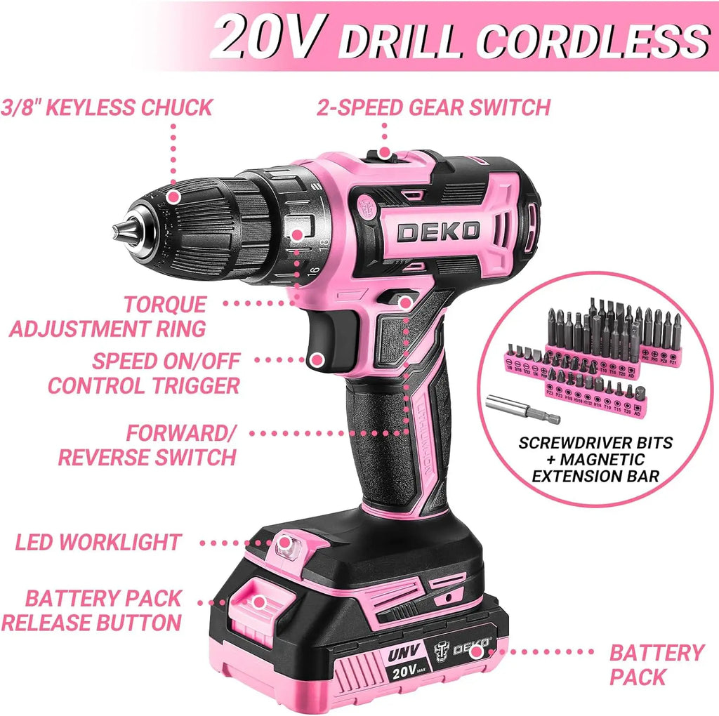 20V Cordless Power Drill Tool Box with Battery