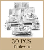 30/60PCS Marble Grey Porcelain Tableware Dinnerware Set with 6PCS Dessert/Soup/Dinner Plate/Cup/Saucer, Service for 12