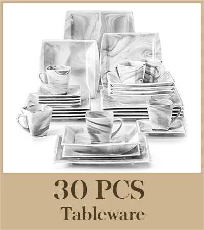 30/60PCS Marble Grey Porcelain Tableware Dinnerware Set with 6PCS Dessert/Soup/Dinner Plate/Cup/Saucer, Service for 12