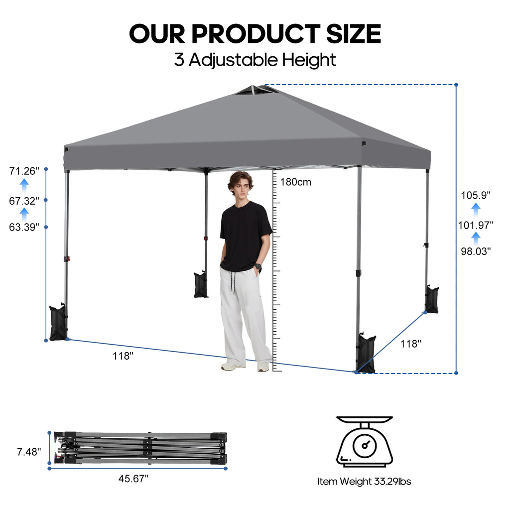 10x10ft One Push Setup Pop Up Canopy, Portable Outdoor Sun Shelter