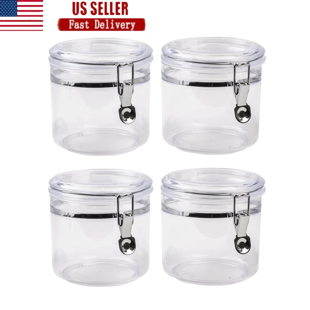 Airtight Stackable Food Storage Containers Set of 4 Round Clear Canisters