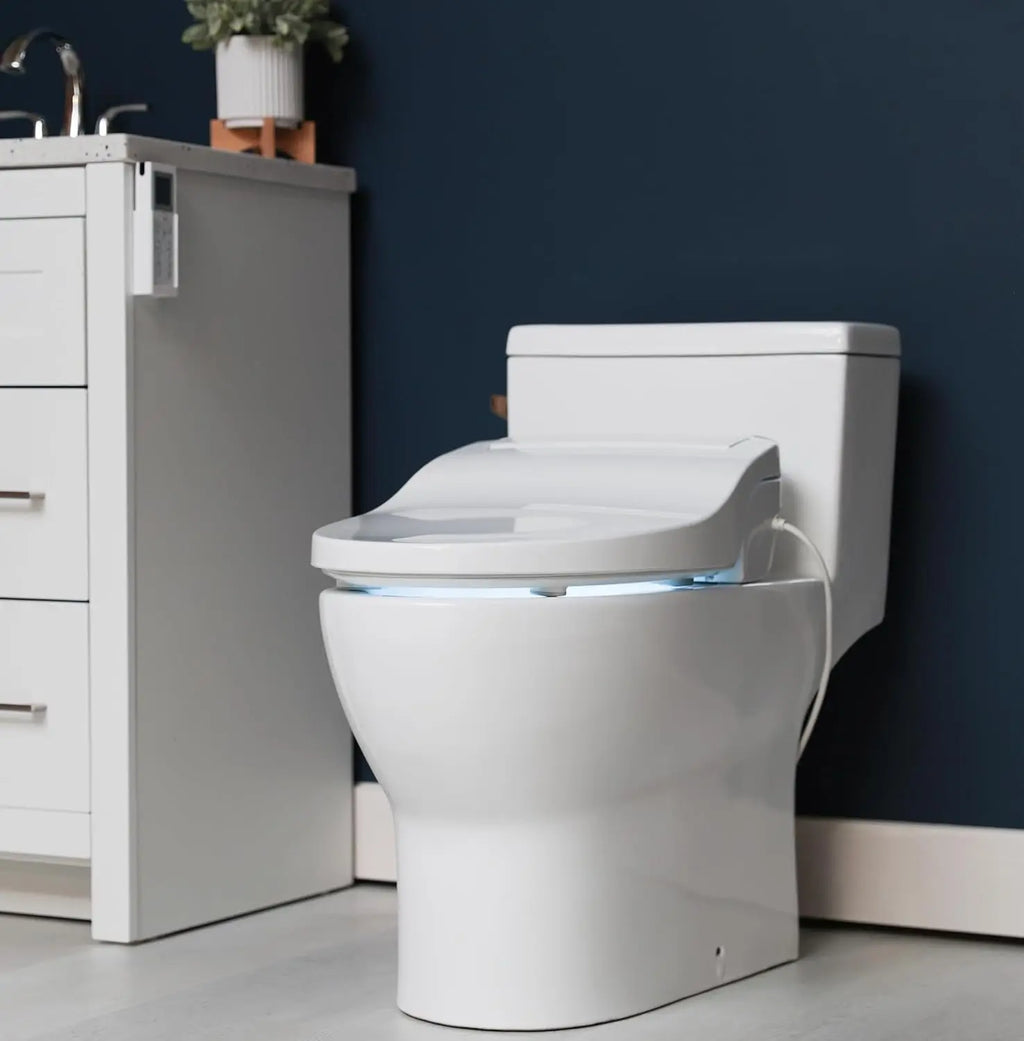 Elongated Bidet Toilet Seat, White, LED Light, Wireless Remote