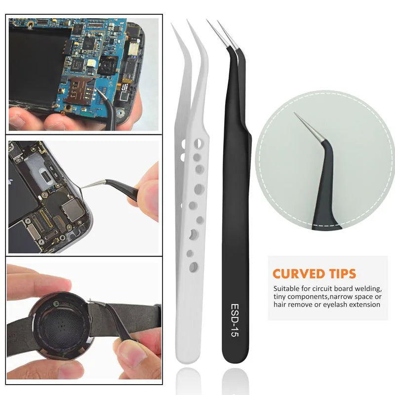 9 Pcs Tweezers Set Stainless Steel Anti-Static Precision Tweezers for Electronic Mobile Phone Repair Tools