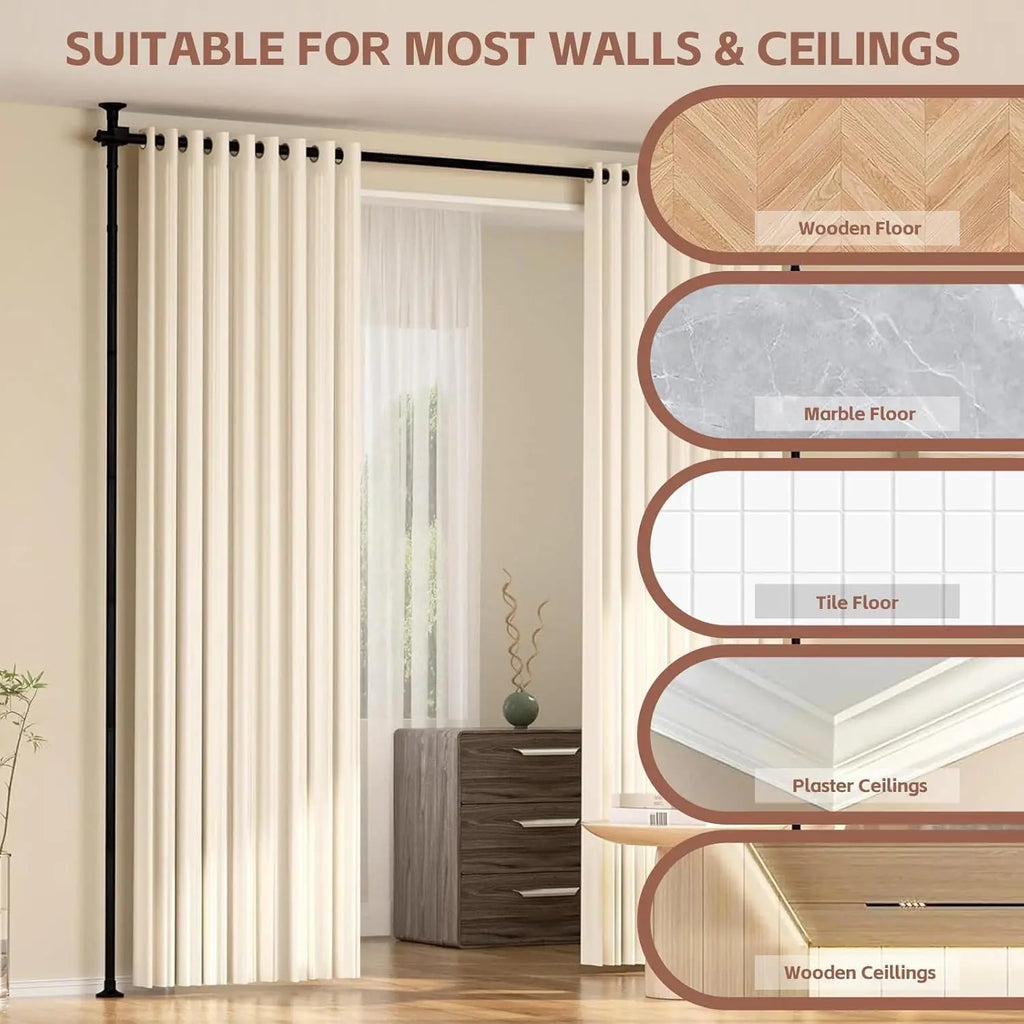 Adjustable Room Divider Curtain Rod, No Drilling Partition for Space Separation, 4-10ft Height, Portable Wall Dividers
