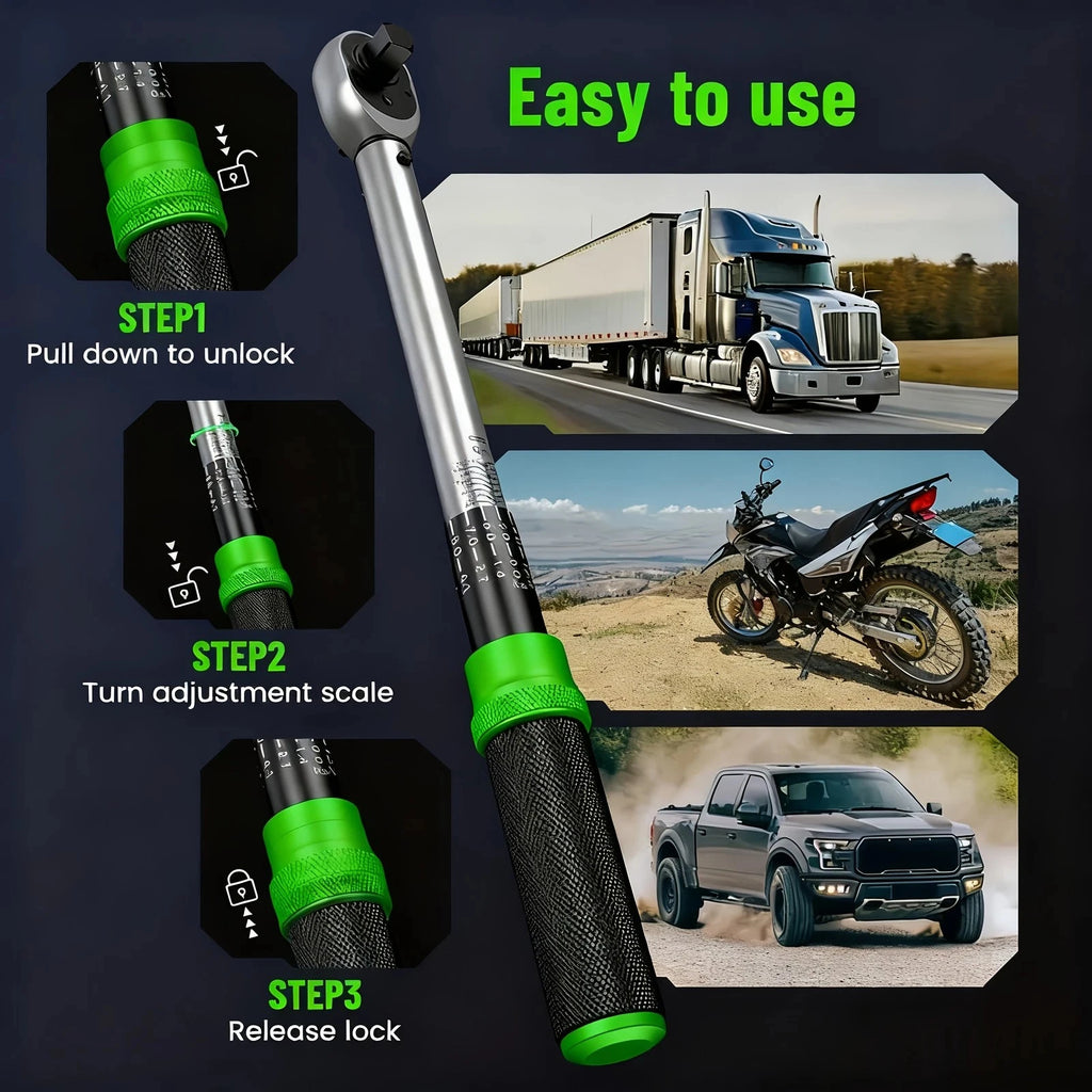 3pcs Torque Wrench Set 1/4 & 3/8 & 1/2-Inch 72 Teeth Dual-Scales ±3% Accuracy Click Torque Wrenches