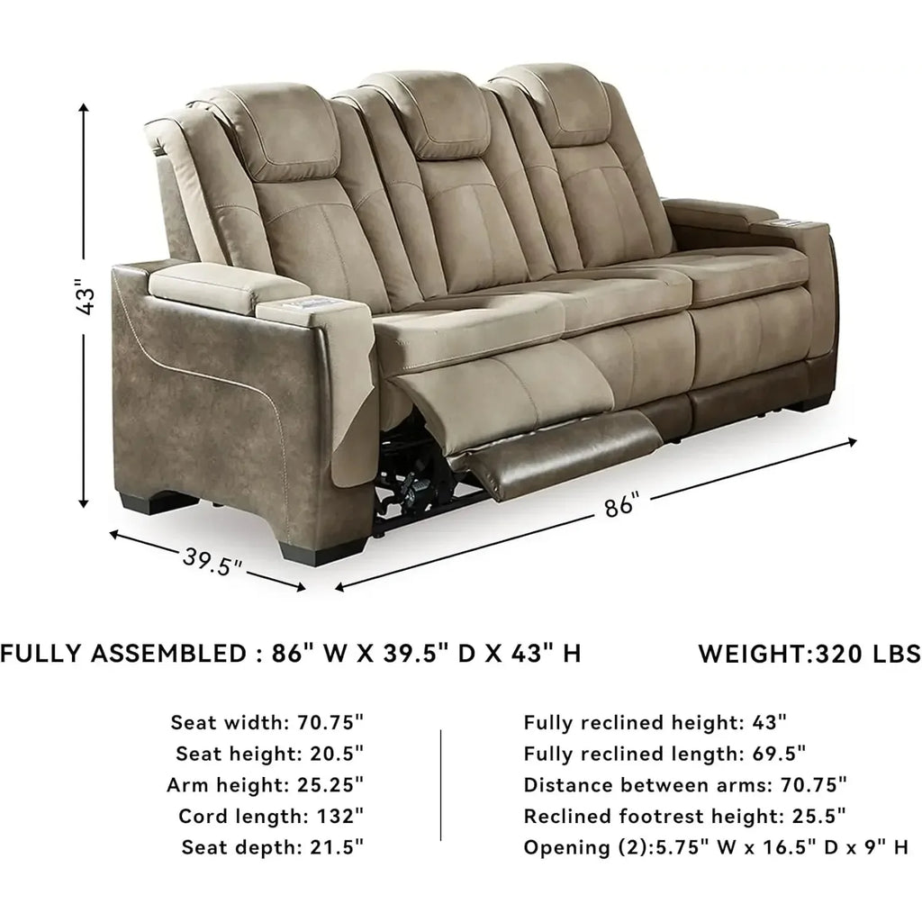 Power Reclining Sofa with Adjustable Headrest