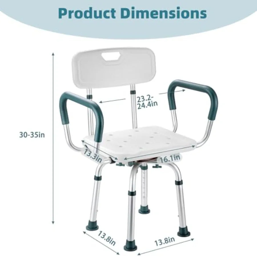 Swivel Shower Chair with Arms and Back 400 lbs Heavy Duty Shower Seat for Inside Shower Stall and Bathtub Height Adjustable