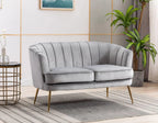 Contemporary Velvet Loveseat Chair with Gold-Finished Metal Legs, 2-Seat Sofa for Living Room, Bedroom, Home Office, Grey