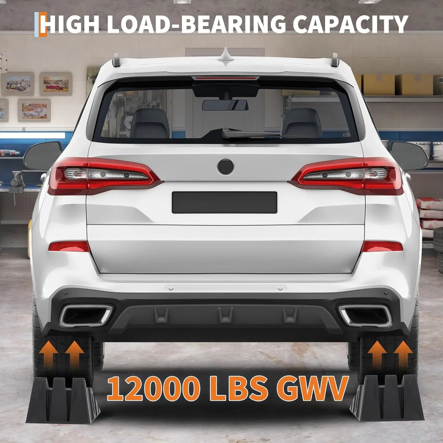 2Pcs Car Ramps for Oil Change, 12,000 LB(5 T) Capacity, Low Profile 6.25 in Lift Vehicle Service Ramps for Trucks, SUVs, Cars