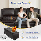 3 Seater Recliner Sofa with Liftable Console, USB Ports & Cup Holders
