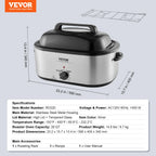 Electric Roaster Oven 24 QT Turkey Roaster Oven with Self-Basting Lid 1450W Roaster Oven Defrost&Warm Function Silver