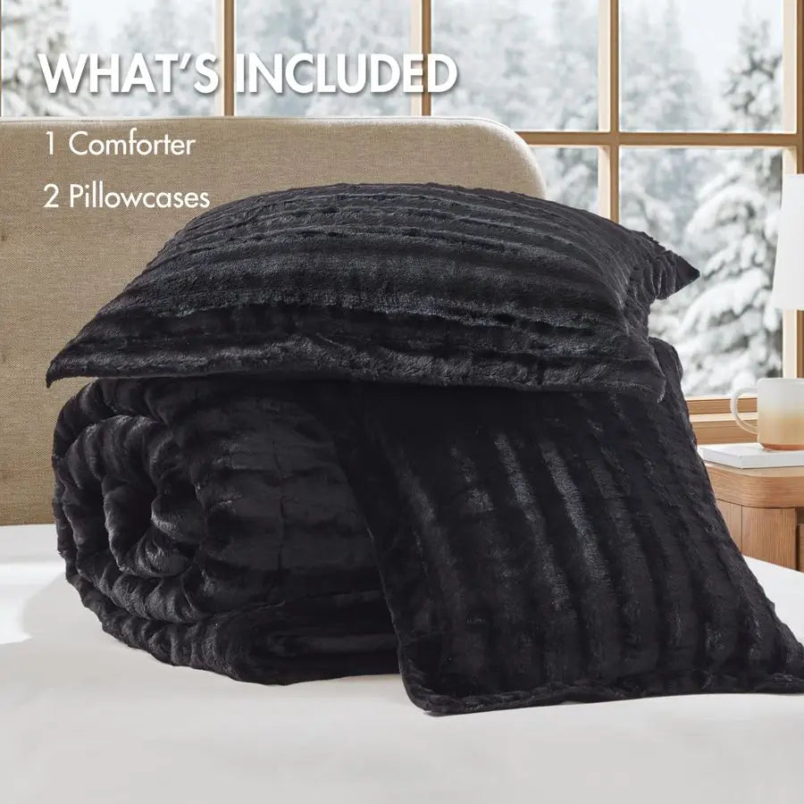 Faux Fur Reversible Comforter Set, Down Alternative Filling,