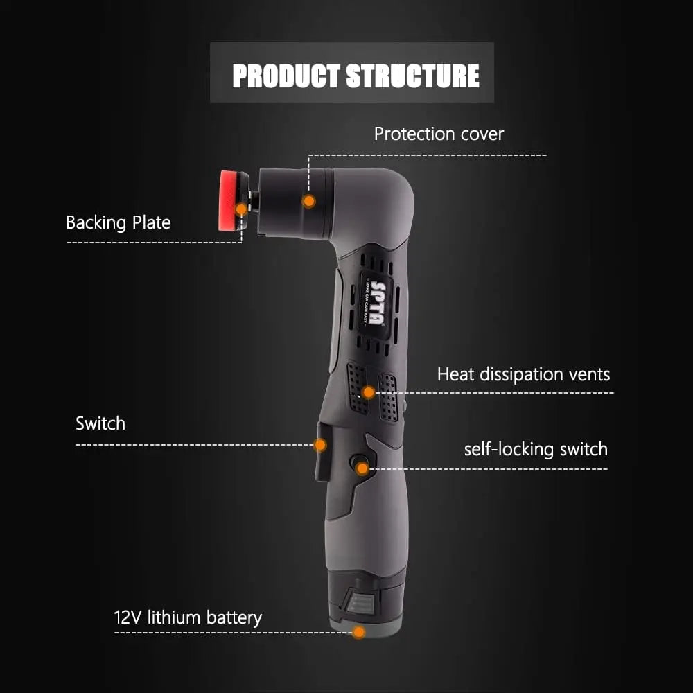 12V Cordless Mini Car Polisher with Multiple Pads for Auto Detailing, Sanding and Cleaning
