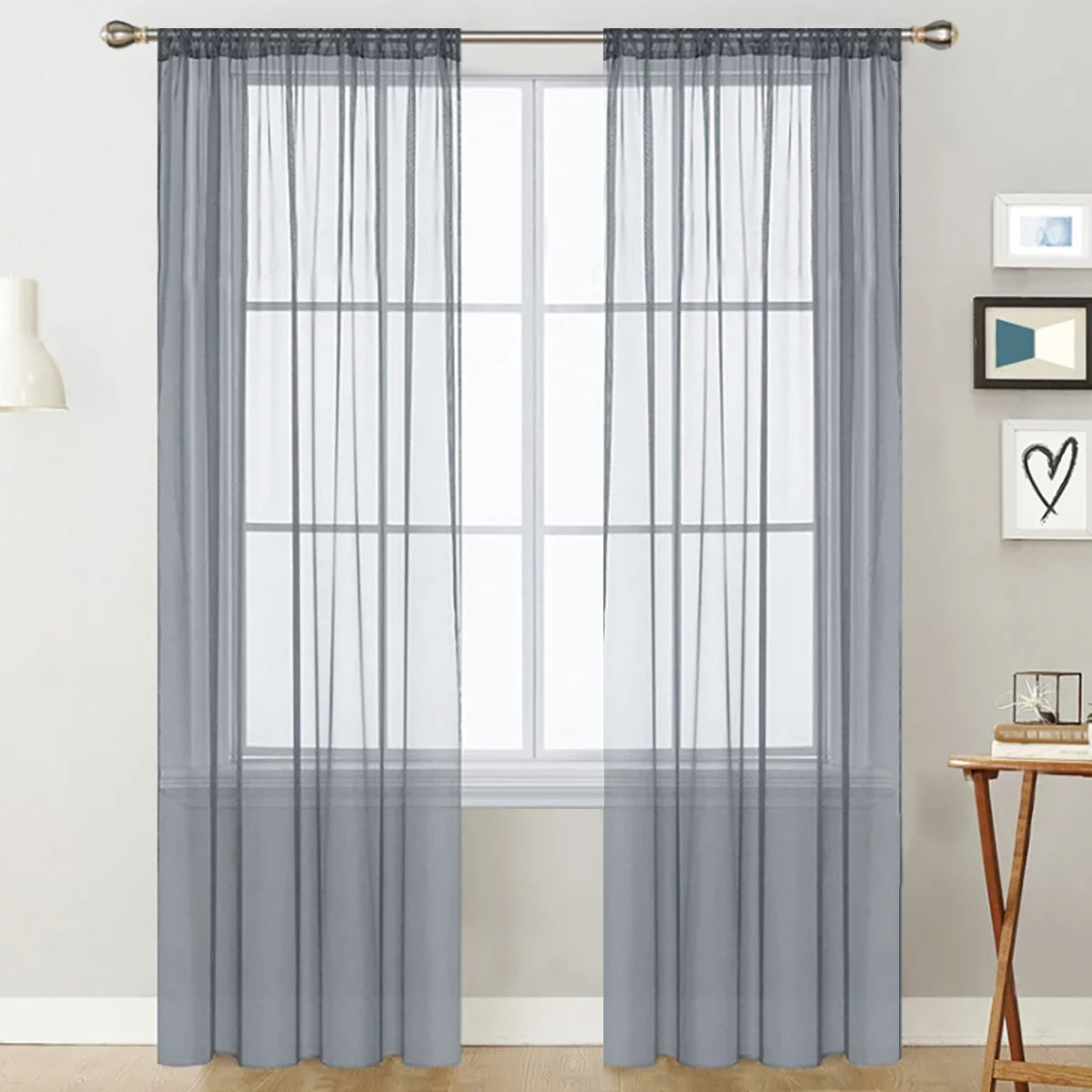 1pc Modern Solid Colour Sheer Curtain