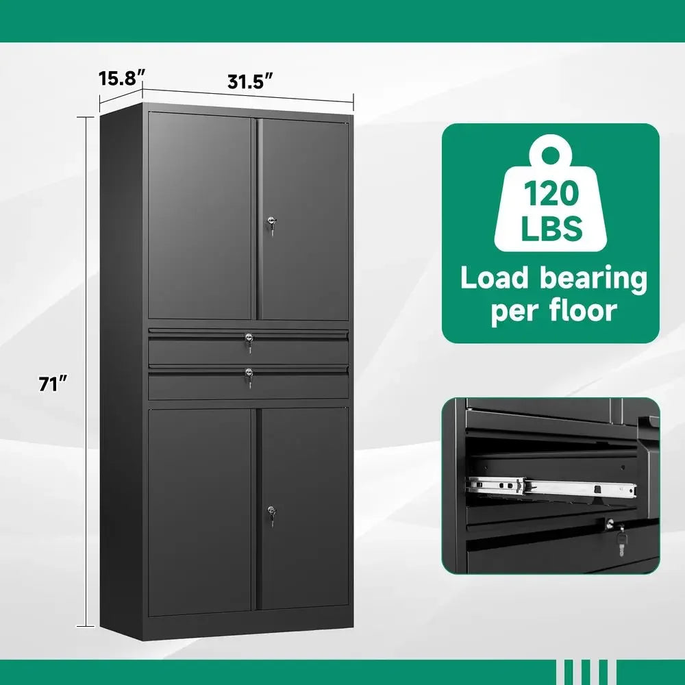 Metal Garage Storage Cabinet,71 Heavy Duty Steel Tool Cabinet with 4 Door LockAdjustable Shelves and 2 Drawer