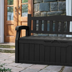 Devoko 80 Gallon Lockable Storage Bench Deck Box, Outdoor Seating & Patio Furniture Storage for Cushions & Garden Tools, Black