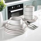 Ceramic Dinnerware Sets for 8, High Edge Stoneware Plates and Bowls Set, Chip and Crack Resistant | Oven & Dishwasher