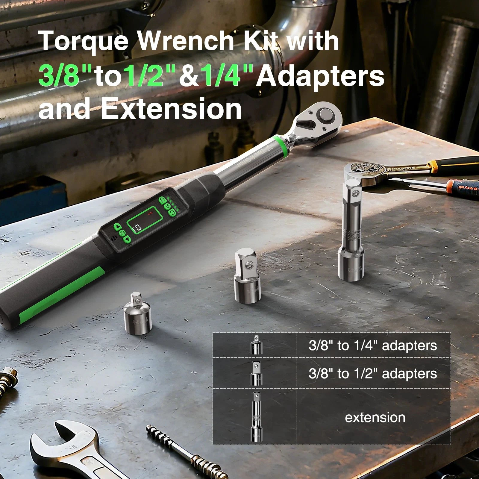 3/8'' Digital Torque Wrench w/1/4 1/2-inch Adapter Bidirectional Electronic Torque Wrench