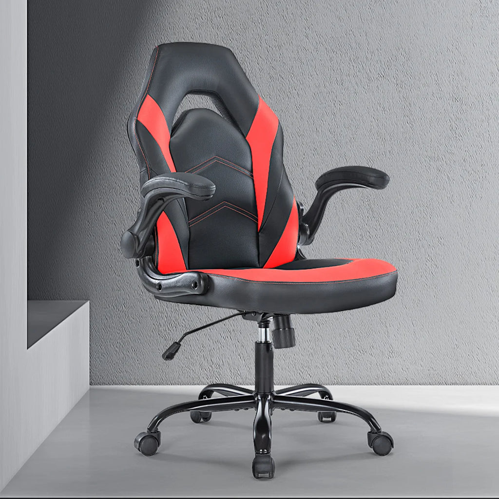 Ergonomic Office Chair with Swivel Rolling Adjustable PU Leather Racing Chair Flip-up Armrest